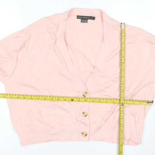 French Connection Pink V-Neck Button Cardigan S Lightweight Knit