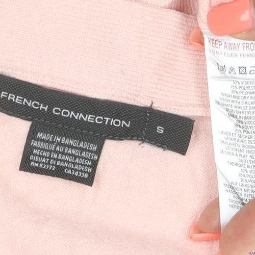 French Connection Pink V-Neck Button Cardigan S Lightweight Knit