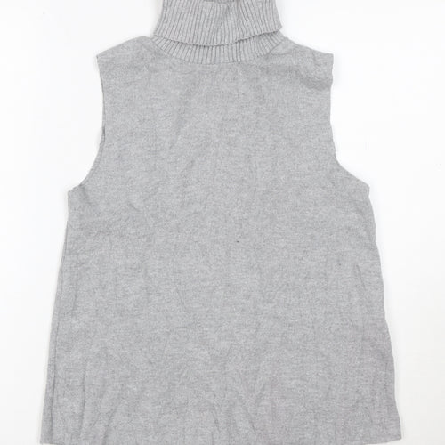 ZARA Women’s Grey Roll Neck Sleeveless Knit Jumper Size S