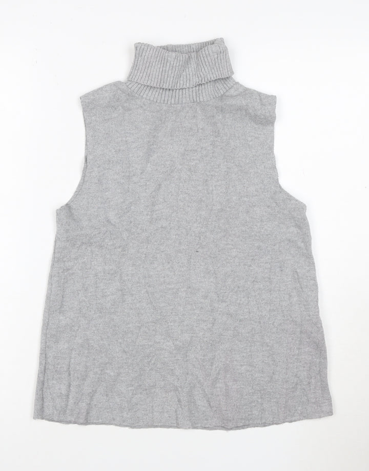 ZARA Women’s Grey Roll Neck Sleeveless Knit Jumper Size S
