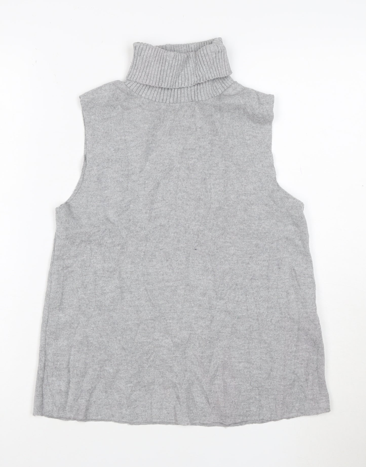 ZARA Women’s Grey Roll Neck Sleeveless Knit Jumper Size S