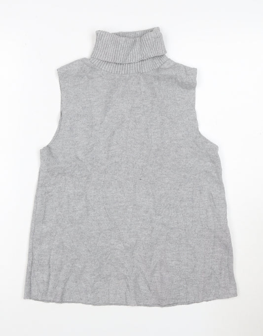 ZARA Women’s Grey Roll Neck Sleeveless Knit Jumper Size S