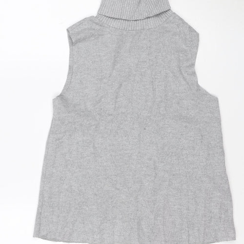 ZARA Women’s Grey Roll Neck Sleeveless Knit Jumper Size S