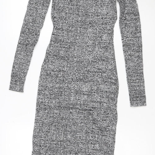 H&M Women Grey Bodycon Knit Midi Dress Size 12 Long Sleeve