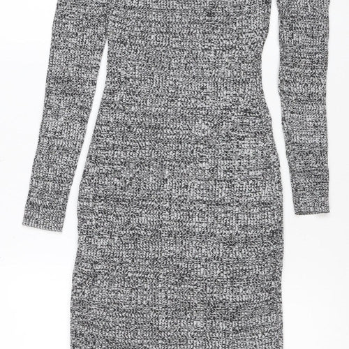 H&M Women Grey Bodycon Knit Midi Dress Size 12 Long Sleeve