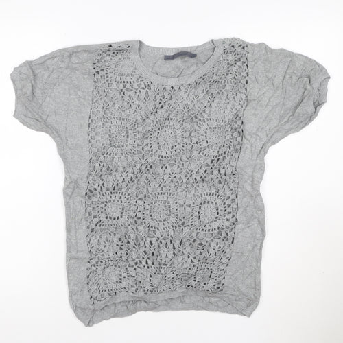 Next Women’s Grey Crochet Front Cotton Short Sleeve Jumper Size 10