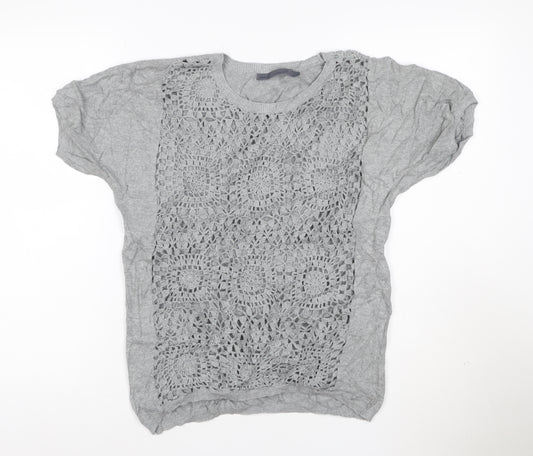 Next Women’s Grey Crochet Front Cotton Short Sleeve Jumper Size 10