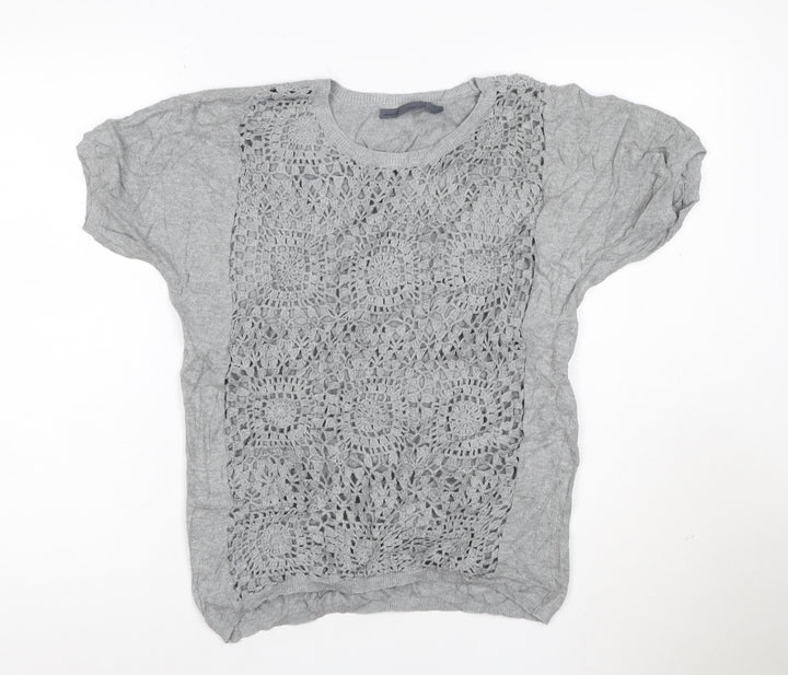 Next Women’s Grey Crochet Front Cotton Short Sleeve Jumper Size 10