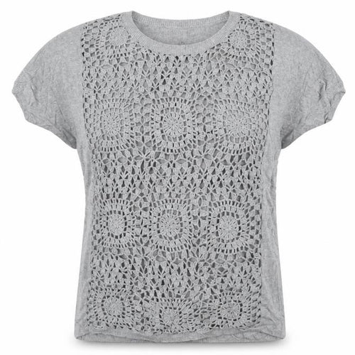 Next Women’s Grey Crochet Front Cotton Short Sleeve Jumper Size 10