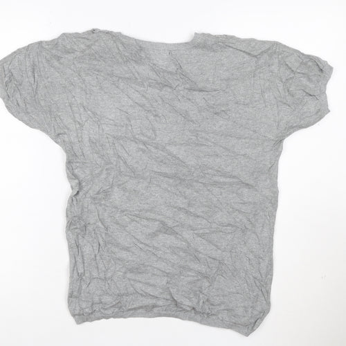 Next Women’s Grey Crochet Front Cotton Short Sleeve Jumper Size 10