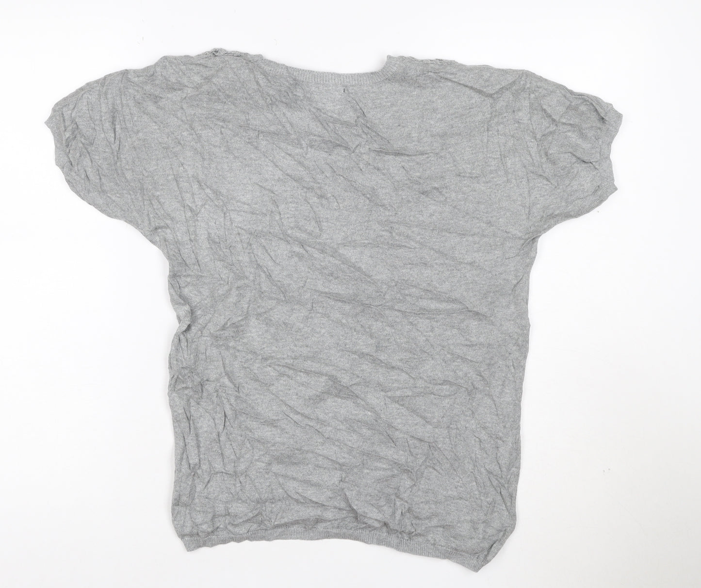 Next Women’s Grey Crochet Front Cotton Short Sleeve Jumper Size 10