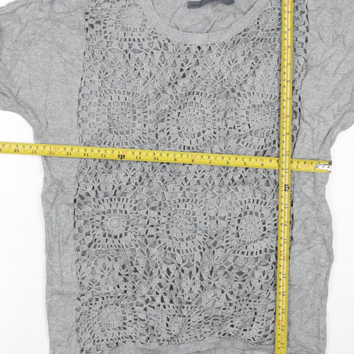 Next Women’s Grey Crochet Front Cotton Short Sleeve Jumper Size 10