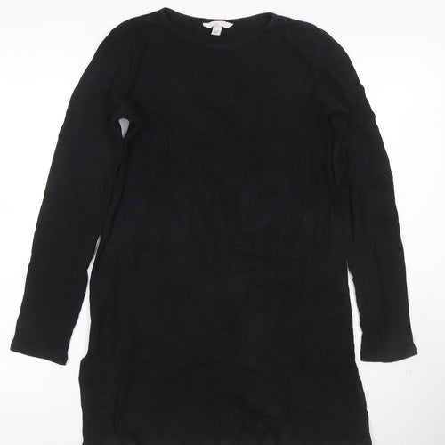 H&M Women Black XS Long Sleeve Shift Knit Dress
