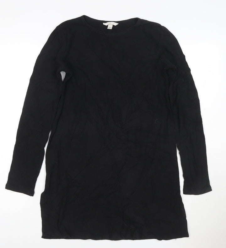 H&M Women Black XS Long Sleeve Shift Knit Dress