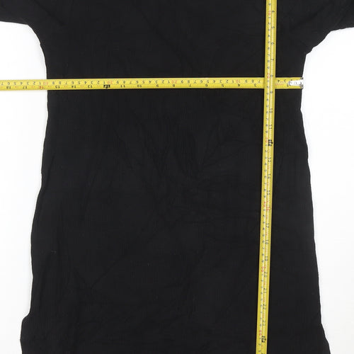H&M Women Black XS Long Sleeve Shift Knit Dress