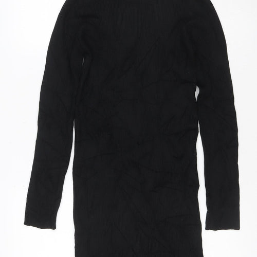 Stradivarius Women Black Bodycon Knit Long Sleeve High Neck Dress M