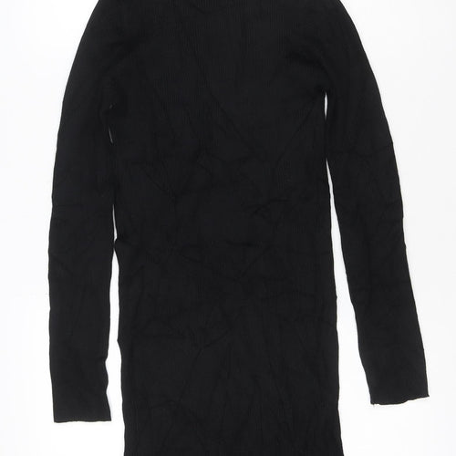 Stradivarius Women Black Bodycon Knit Long Sleeve High Neck Dress M