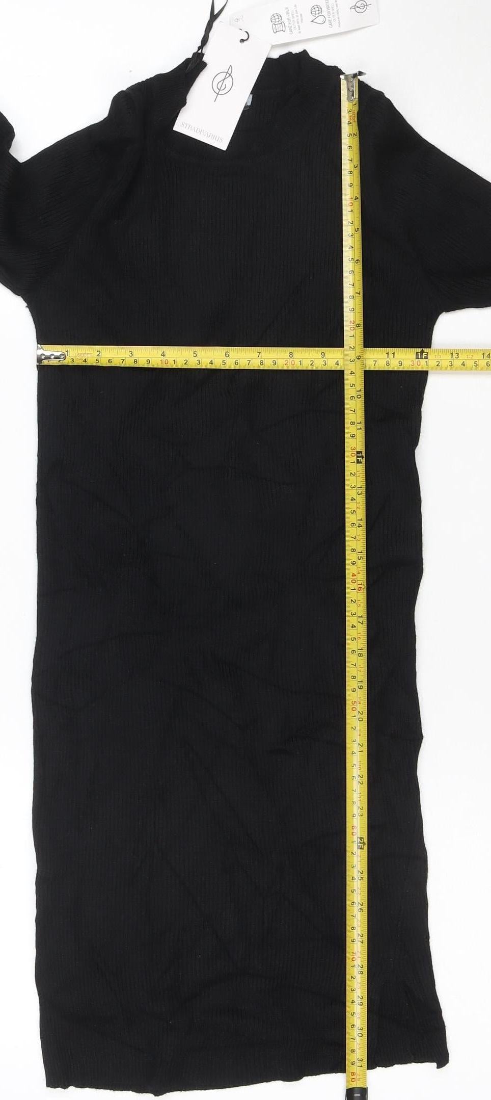 Stradivarius Women Black Bodycon Knit Long Sleeve High Neck Dress M