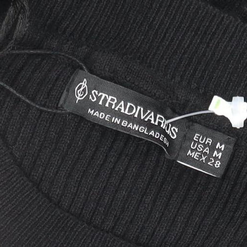 Stradivarius Women Black Bodycon Knit Long Sleeve High Neck Dress M