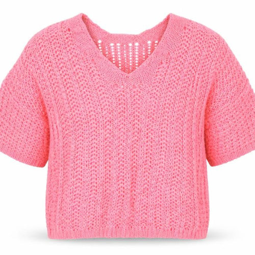 Next Women's Pink Cotton Open Knit V-Neck Short Sleeve Jumper Size M