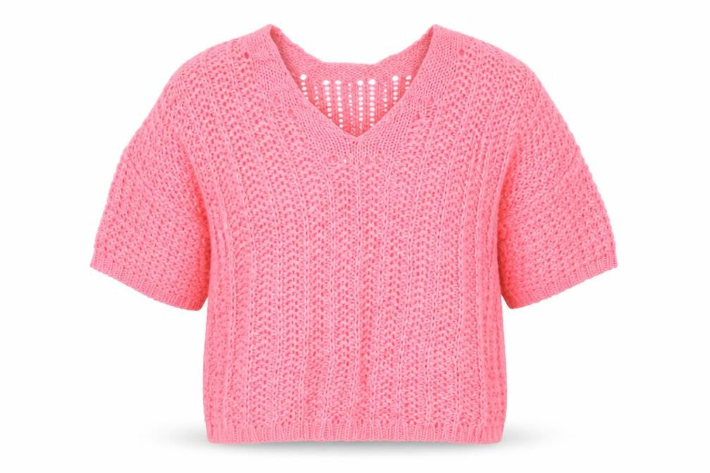 Next Women's Pink Cotton Open Knit V-Neck Short Sleeve Jumper Size M