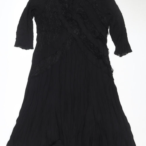 EAST Women's Black Fit & Flare Lace Chiffon Midi Dress Size 14