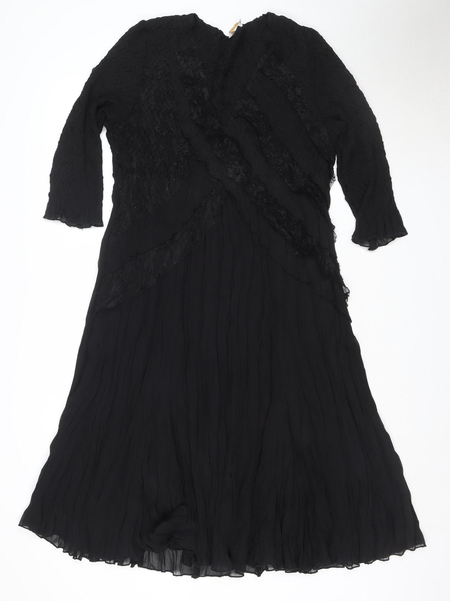 EAST Women's Black Fit & Flare Lace Chiffon Midi Dress Size 14
