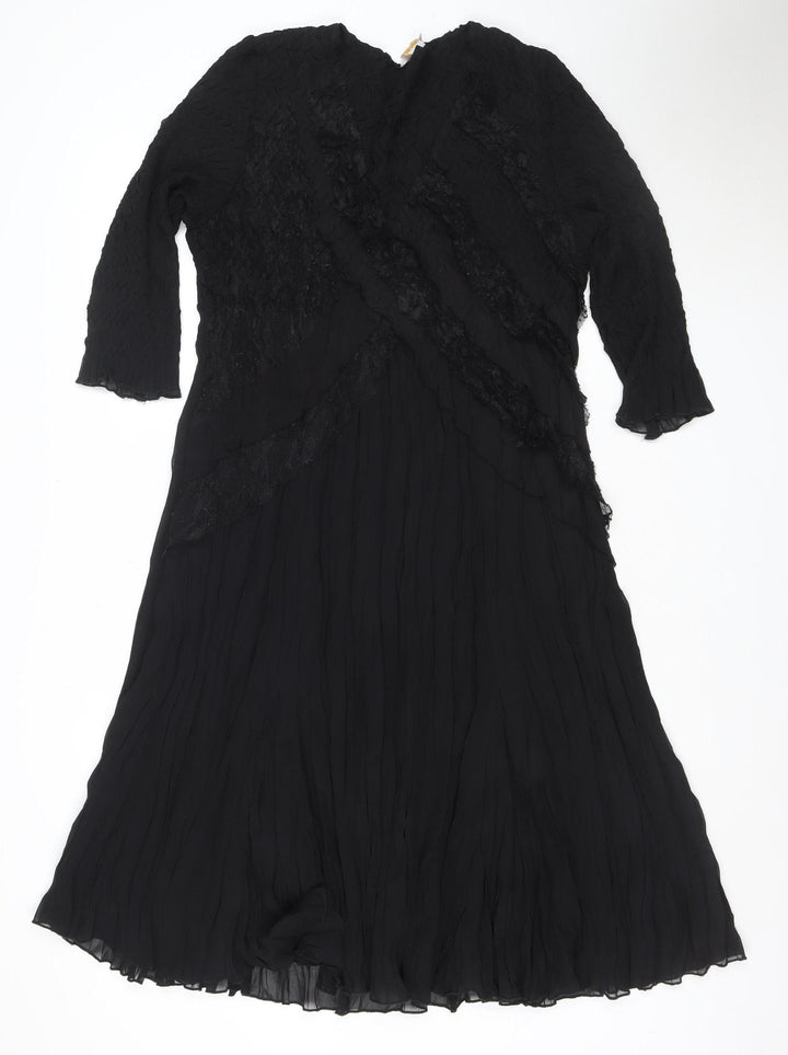 EAST Women's Black Fit & Flare Lace Chiffon Midi Dress Size 14