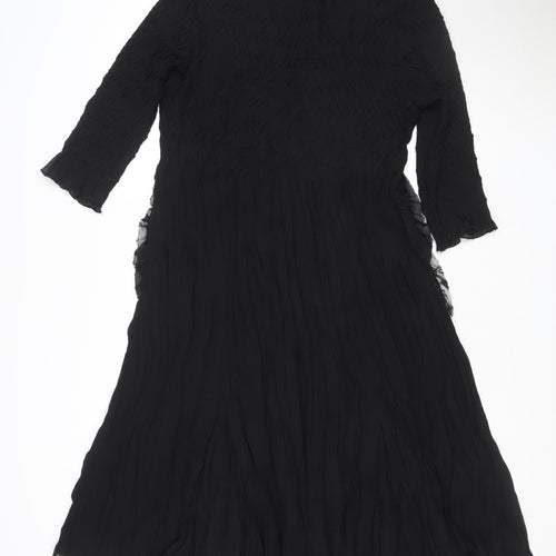 EAST Women's Black Fit & Flare Lace Chiffon Midi Dress Size 14