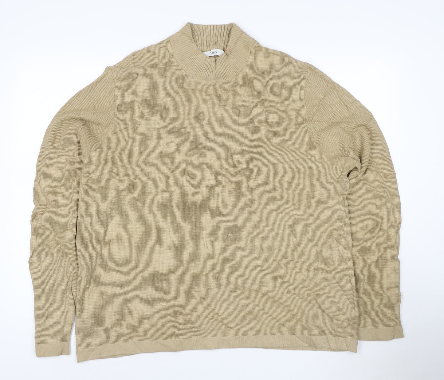 Marks and Spencer Men's Beige 2XL Cotton Modal Crew Neck Jumper