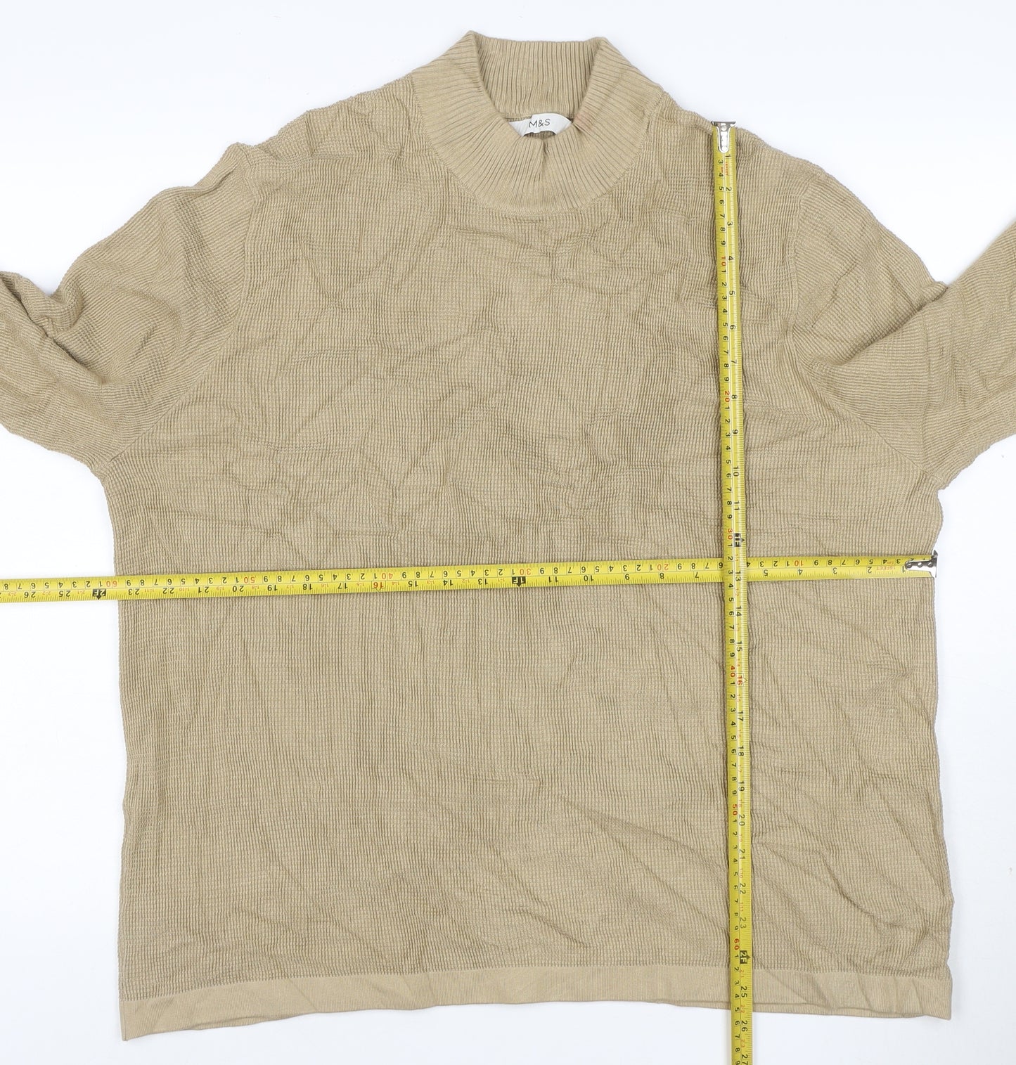 Marks and Spencer Men's Beige 2XL Cotton Modal Crew Neck Jumper