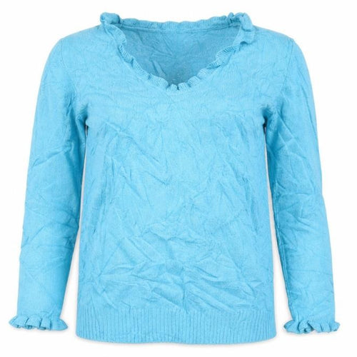 Marks and Spencer Women Blue V-Neck Ruffle Knit Jumper Size 10