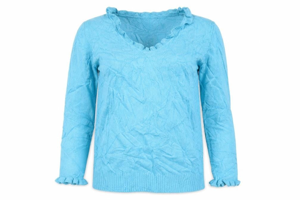 Marks and Spencer Women Blue V-Neck Ruffle Knit Jumper Size 10