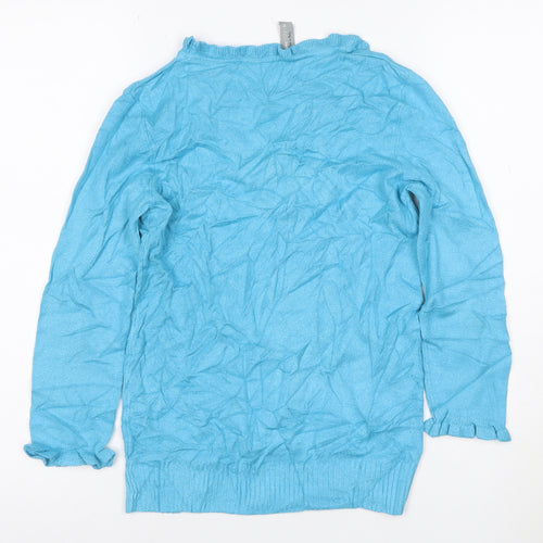 Marks and Spencer Women Blue V-Neck Ruffle Knit Jumper Size 10