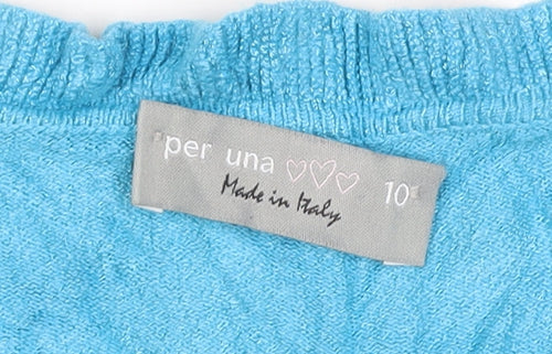 Marks and Spencer Women Blue V-Neck Ruffle Knit Jumper Size 10