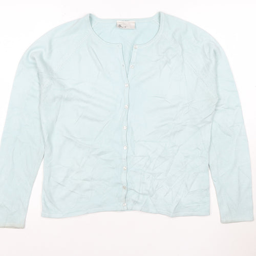BHS Women Blue Size 12 Long Sleeve Crew Neck Knit Cardigan