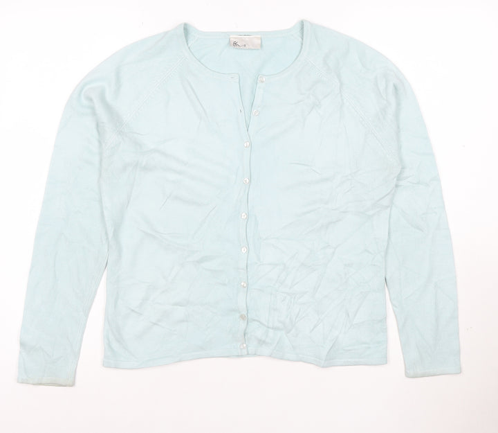 BHS Women Blue Size 12 Long Sleeve Crew Neck Knit Cardigan