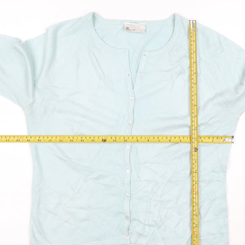 BHS Women Blue Size 12 Long Sleeve Crew Neck Knit Cardigan