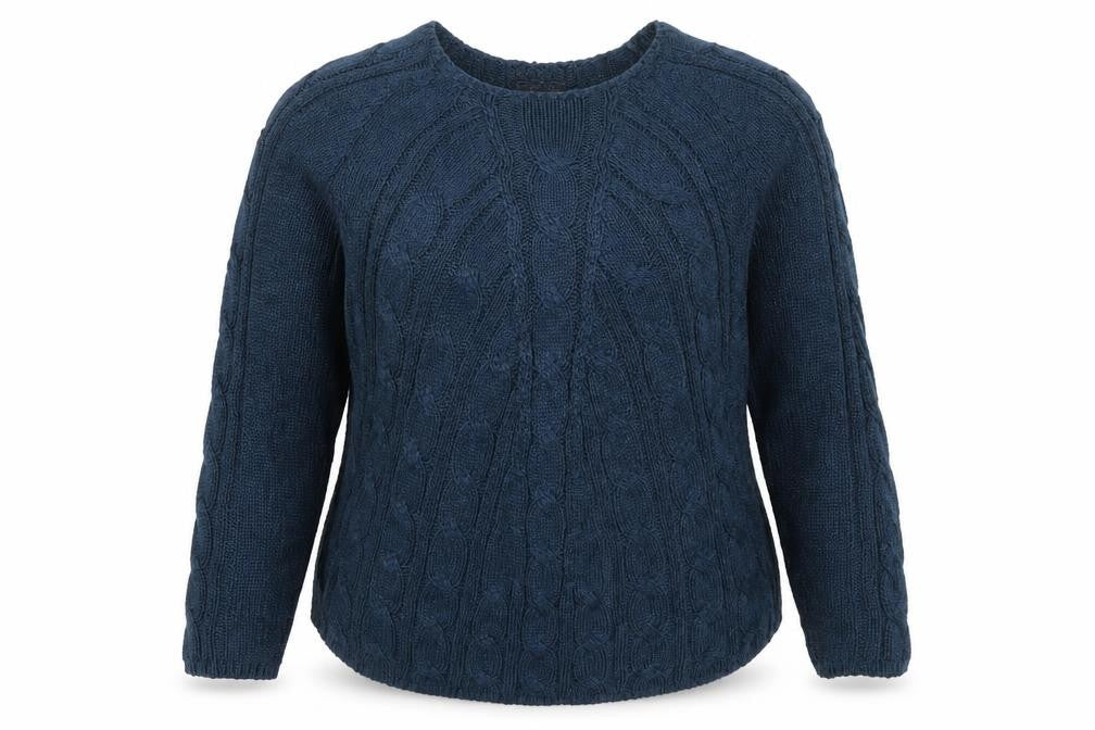 Front view of Per Una Women’s Blue Cable-Knit Long Sleeve Jumper, size L