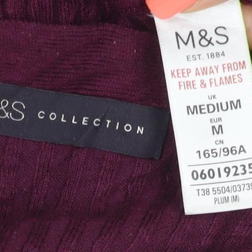 Marks and Spencer Women Purple 3/4 Sleeve Knit Pullover Jumper M