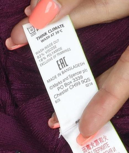 Marks and Spencer Women Purple 3/4 Sleeve Knit Pullover Jumper M