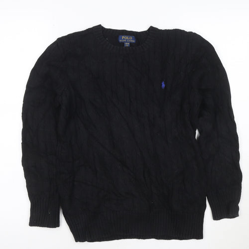 Ralph Lauren Women's Black Cable-Knit Cotton Jumper Size L