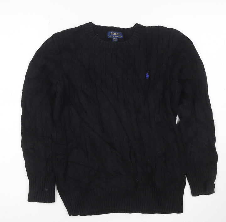 Ralph Lauren Women's Black Cable-Knit Cotton Jumper Size L