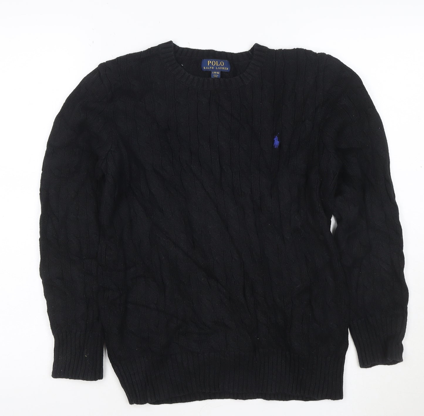Ralph Lauren Women's Black Cable-Knit Cotton Jumper Size L