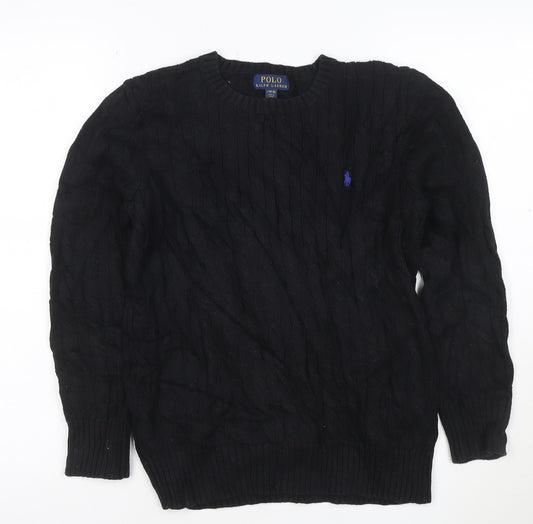 Ralph Lauren Women's Black Cable-Knit Cotton Jumper Size L