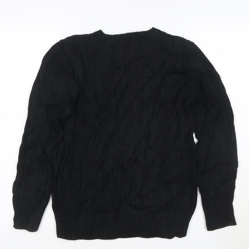 Ralph Lauren Women's Black Cable-Knit Cotton Jumper Size L