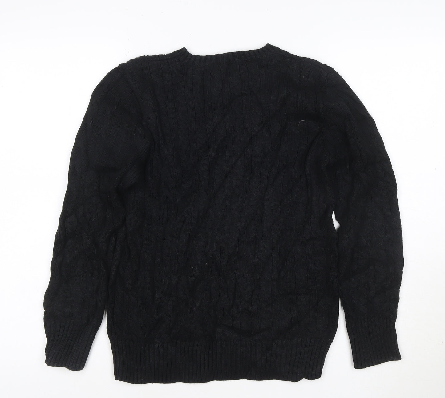 Ralph Lauren Women's Black Cable-Knit Cotton Jumper Size L