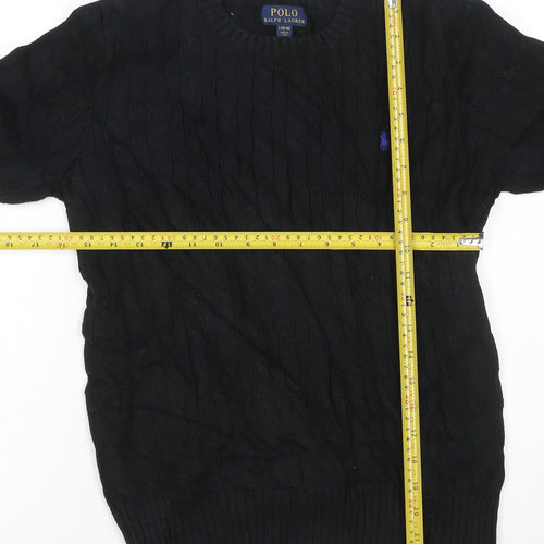 Ralph Lauren Women's Black Cable-Knit Cotton Jumper Size L