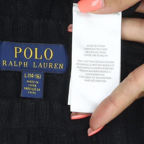 Ralph Lauren Women's Black Cable-Knit Cotton Jumper Size L