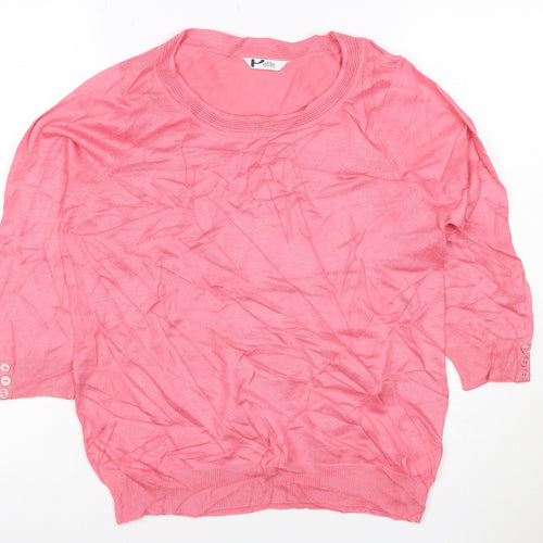 BHS Petite Women's Pink Scoop Neck 3/4 Sleeve Pullover Jumper Size M